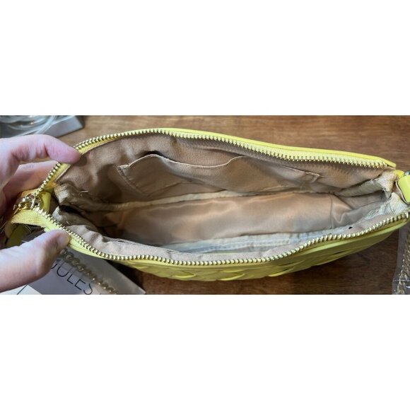 Jules Kae Anthropologie Lilian Shoulder Bag Chartreuse Gold Chain Vegan Leather - Picture 9 of 10